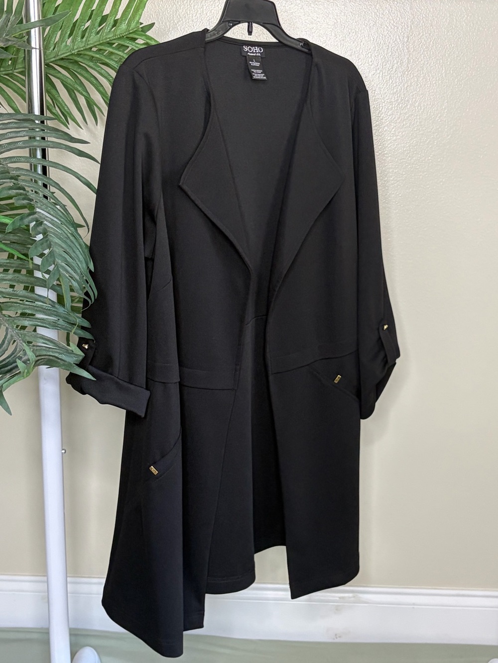 Black Open Front Blazer Cardigan SOHO Large Waterfall Drape Work Office Jacket
